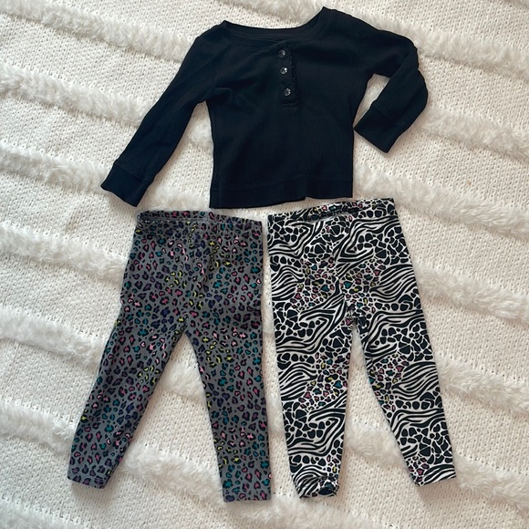 Garanimals 3 pc Animal print leggings & black long sleeve top baby girls 18 M - Picture 1 of 16